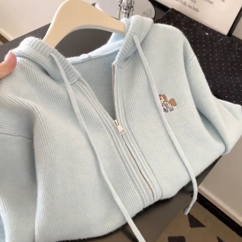 New Hooded Knitted Sweater for Women 2025 Spring and Autumn Thickened Warm Loose-Fitting Zip-Up Cardigan Top Jacket for Women