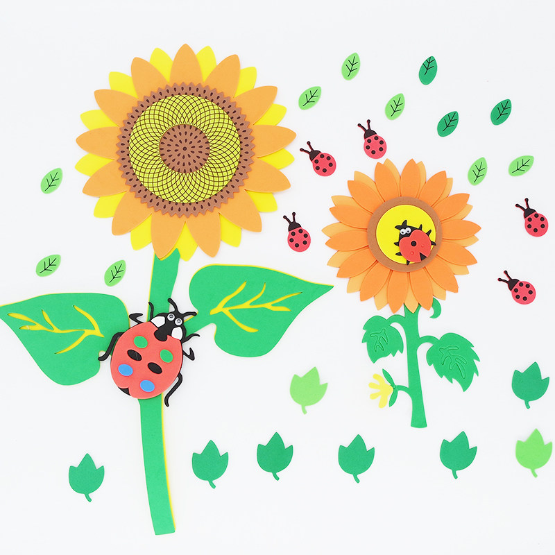 Kindergarten classroom wall decoration foam sunflower sunflower ladybug window indoor 3D plant flower