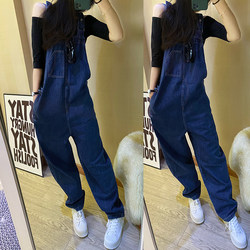 2024 Korean Denim Overalls for Women Spring and Autumn New Loose Korean Style Jumpsuit High Waist Straight Leg Wide Pants