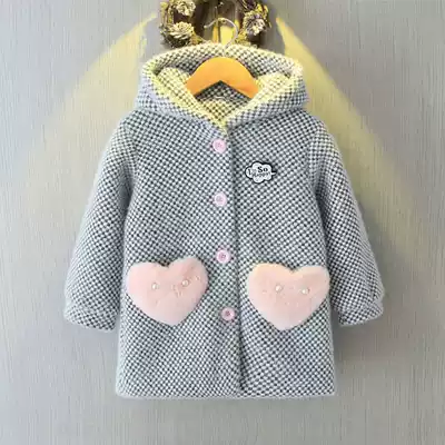 Girl's woolen coat autumn and winter 2021 New Korean version of foreign pie Big Boy Princess thick medium and long version of woolen coat