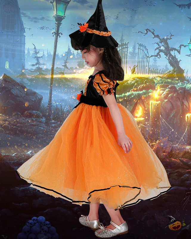 Halloween Mới Trẻ Em Trang Phục Cosplay Bé Gái Sân Khấu Trang Phục Phù Thủy Quần Áo Phù Thủy Váy Đầm