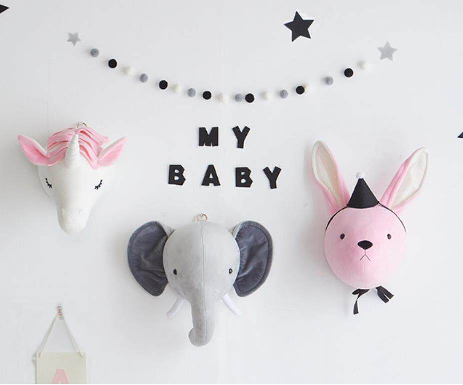 Korea ins children's room hanging wall decoration unicorn elephant rabbit toy head explosion style plush decorative wall decoration
