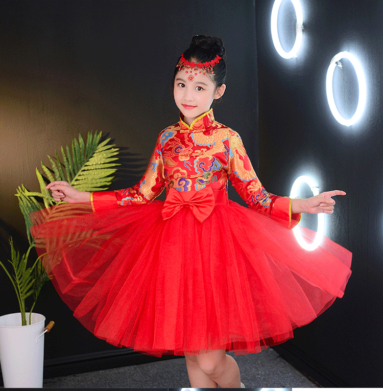 Trang phục lễ hội thiếu nhi phong cách Trung Quốc công chúa ăn mặc học sinh tiểu học tập hợp điệp khúc đọc zither gạc váy khiêu vũ thời trang bé gái