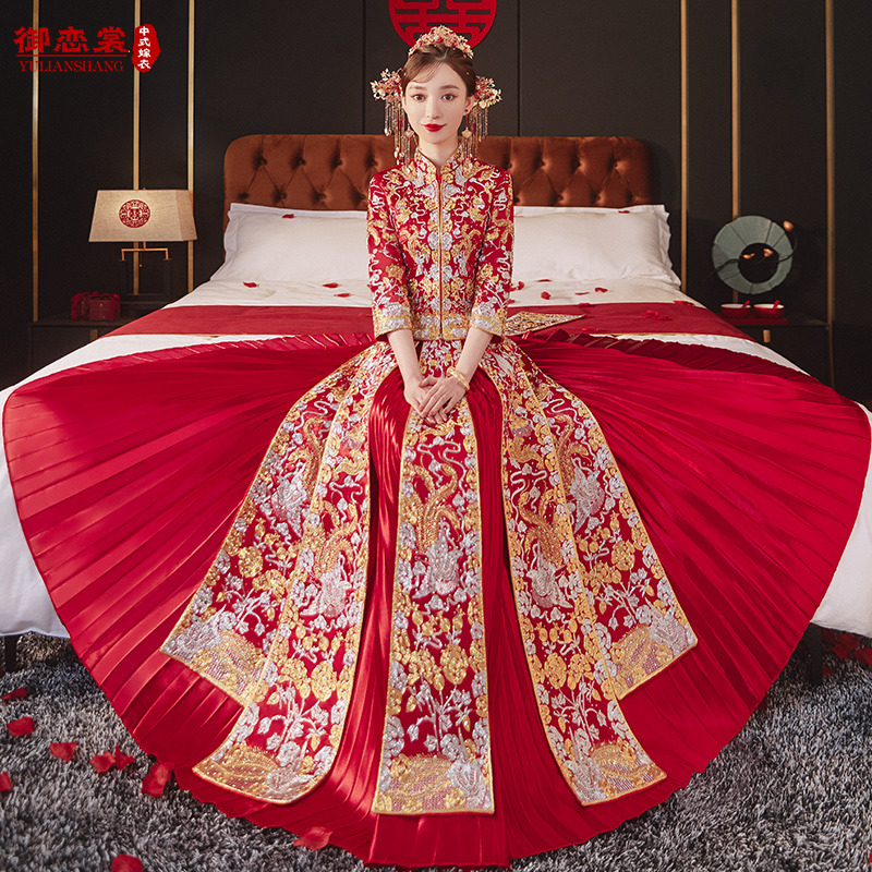 Xiuhe clothing bride 2022 new wedding dress dragon and phoenix hanging emperor toast clothing Chinese wedding dress out of the pavilion autumn