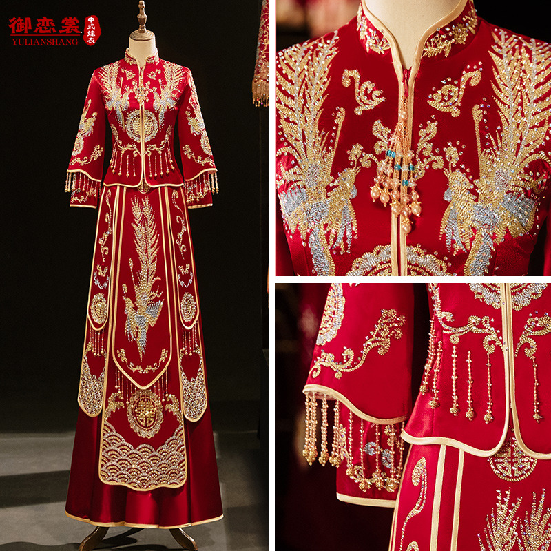 Xiuhe clothing bride 2022 new phoenix crown Xia Pi female wedding dress Chinese wedding toast dress dragon and phoenix hanging show and