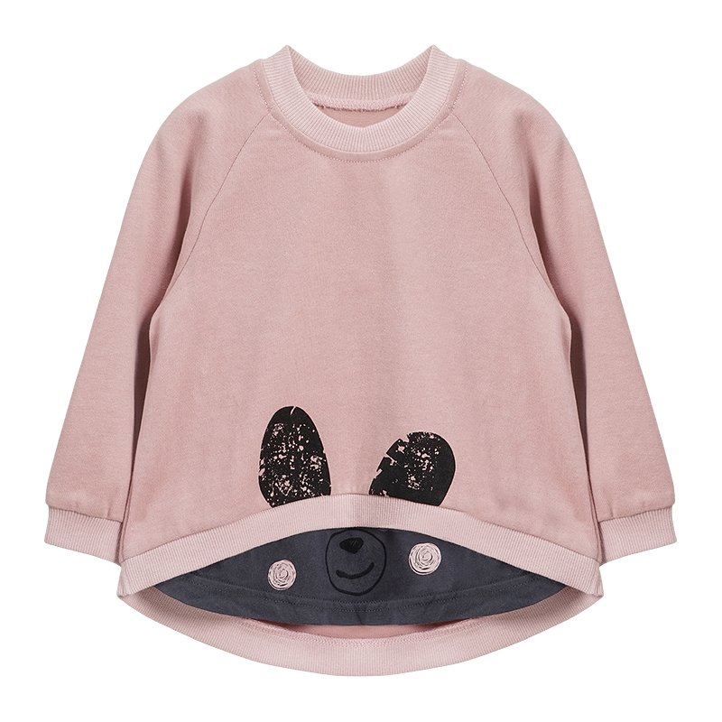 Baby Girl Xuân Thu mới T-shirt dài tay cổ áo tròn khâu dễ thương có hoa văn phong cách hàng đầu.