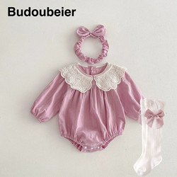 British Baby Spring and Autumn Full-Month Romper, Hundred-Day Outfit, Baby Girl Romper, Baby Girl Triangle Crawling Suit, One-Year-Old Outfit