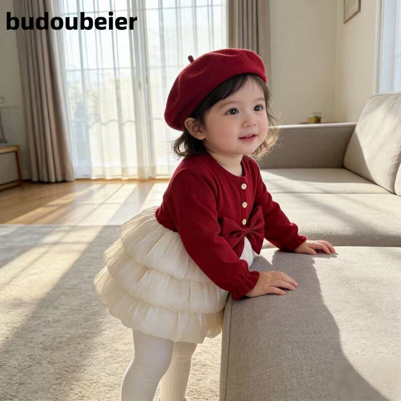 British Baby Girl Princess Style Red Long-Sleeved Dress Girl's Korean Style Fashionable Cake Dress One-Year-Old Spring & Fall New Style British Baby Girl Princess Style Red Long-Sleeved Dress Girl's Korean Style Fashionable Cake Dress One-Year-Old Spring & Fall New Style