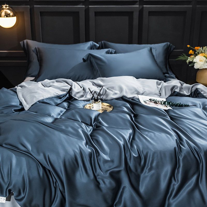 Tencel four pieces of pure color 80 bifacial AB version Summer quilt cover Ice sheet Sheets Simple Naked Bed Bedding