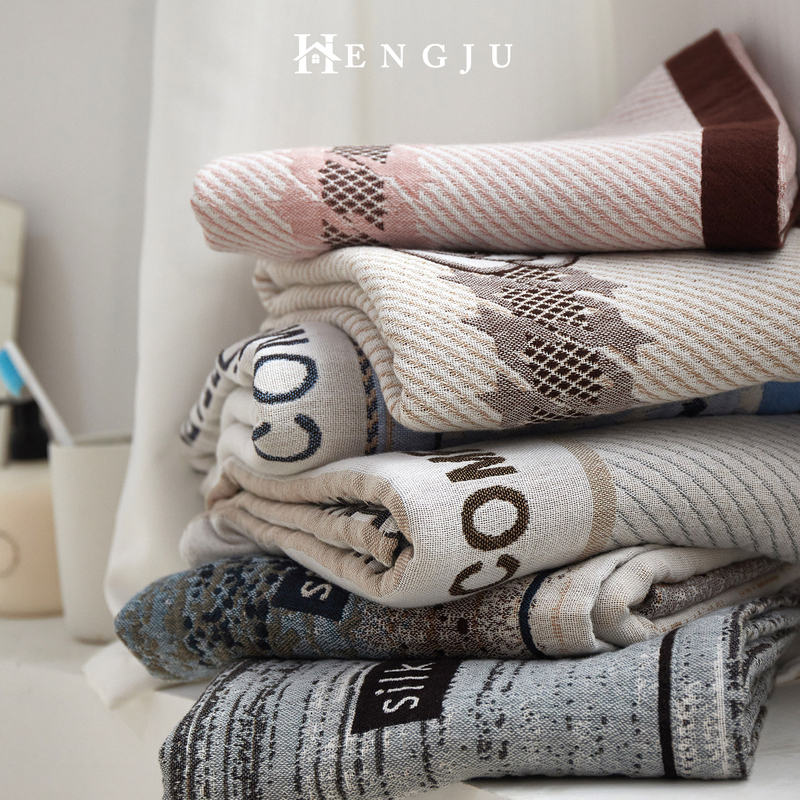 Hj Four-Layer Cotton Gauze Bath Towel | 100% Pure Cotton Jacquard Bath Towel, Absorbent, High-End Feel, for Home Use, Unisex, Adult.