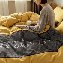 Nordic light extravagant thickened polished cotton four-piece set 100 cotton high-grade spring and autumn winter quilt cover bedding