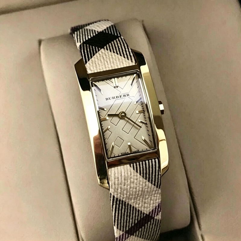 Burberry Watch Bu9509 Women's Watch B Brand Wristwatch with Genuine Leather Strap, Diamond-Encrusted, Gold-Colored, Waterproof Rectangular Watch for Women