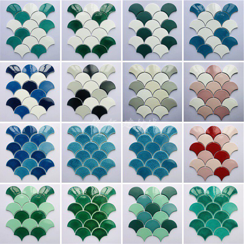 Fish scale brick Nordic mosaic fan-shaped TV background wall brick kitchen bathroom ice bathroom cracked ceramic tile