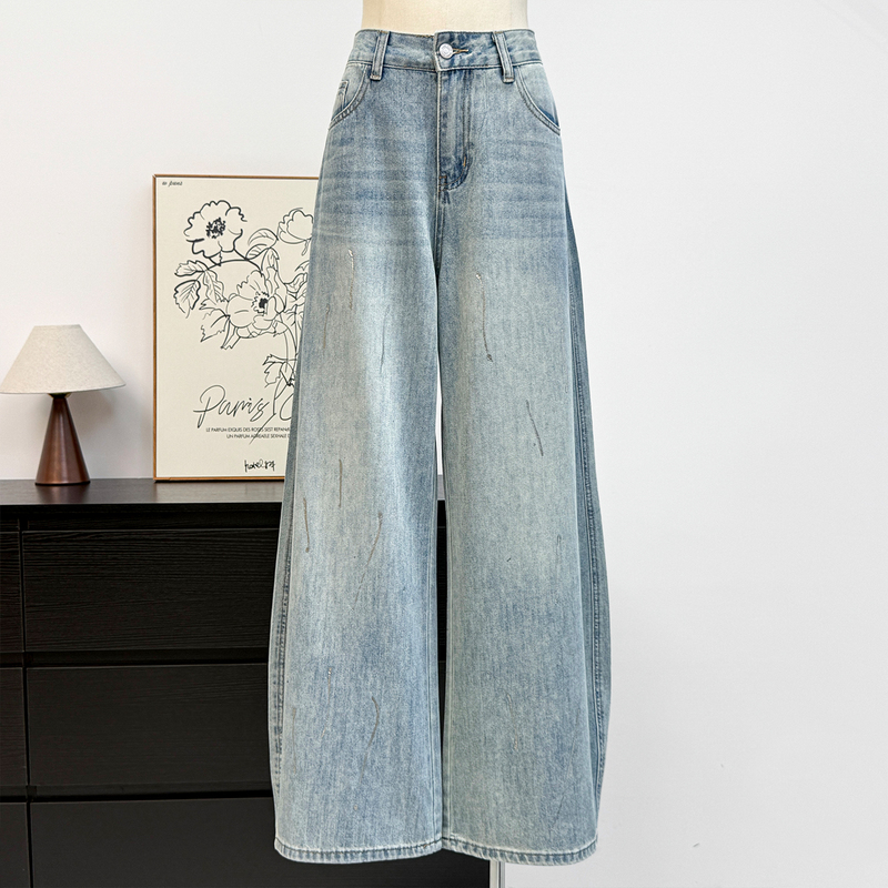 American Retro Style Wide-Leg Jeans for Women 2026 Spring/Summer High-Waisted Silver-Embossed Scimitar Pants with Vertical Drape and Floor-Length Trendy Trousers American Retro Style Wide-Leg Jeans for Women 2026 Spring/Summer High-Waisted Silver-Embossed Scimitar Pants with Vertical Drape and Floor-Length Trendy Trousers