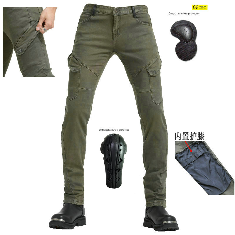 VOLERO Army Green Cultivation Locomotive Jeans Locomotive Riding Pants Tooling Anti-Fall Pants Lengthened Kneecap Adjustable