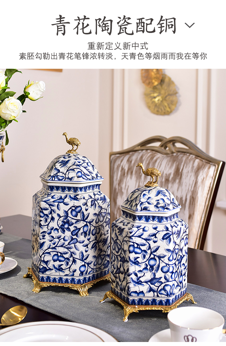 New Chinese style key-2 luxury blue and white porcelain with general copper pot sitting room porch TV ark, sample room adornment is placed