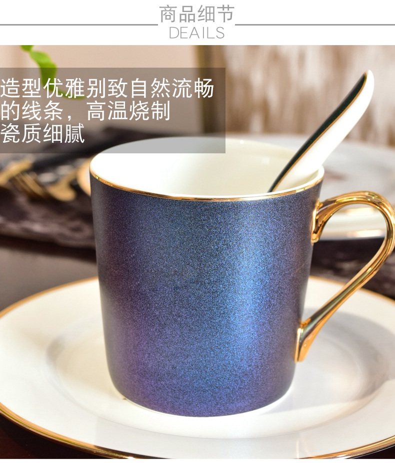 Light European - style key-2 luxury creative mark cup small coffee cup with a spoon, American office luxurious ceramic tea cup home