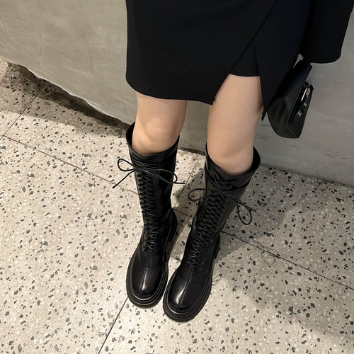 Эластичные демисезонные высокие сапоги на платформе с молнией, ботинки, 2024 года