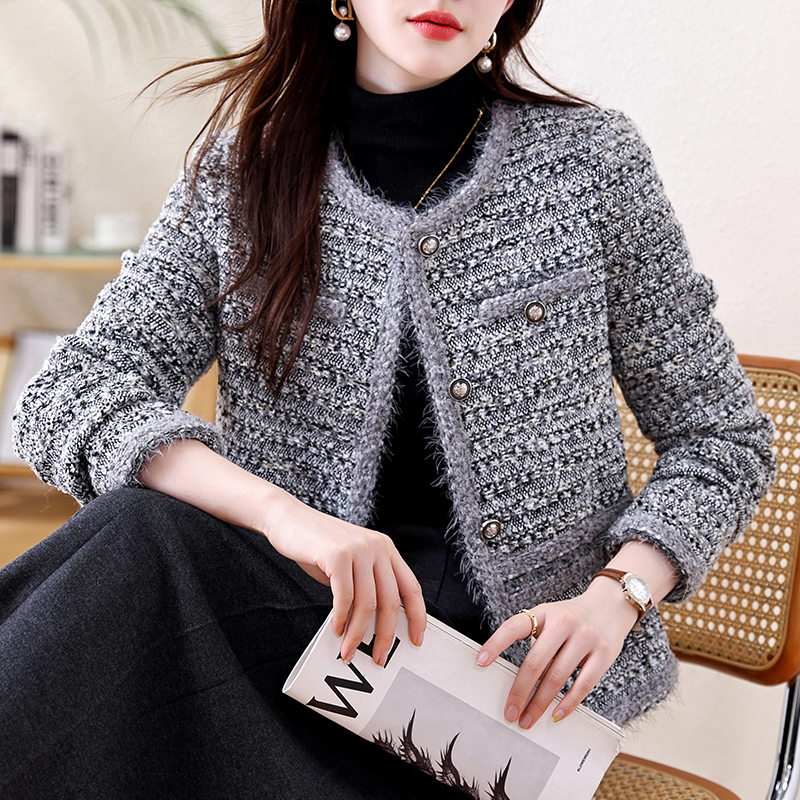 2025 Autumn and Winter Korean Style New Tweed Wool Coat Light Luxury Socialite Style Tweed Jacket Top for Women