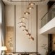 Japanese Zen-Style Leaf-Shaped Staircase Chandelier for Duplex Villa, Lofted Floor, Rotating Tea House, Homestay, Solid Wood Lamp