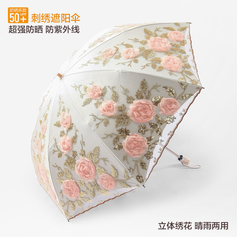 New sunscreen anti-UV black gum shading umbrella Two-fold lace embroidery shading umbrella Princess umbrella sunny Umbrella Women's umbrella