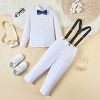 Белые подтяжки, комплект, рубашка, штаны, галстук-бабочка, 4 предмета
