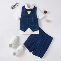 Синий цветной жилет, комплект, шорты, галстук-бабочка, 4 предмета, короткий рукав