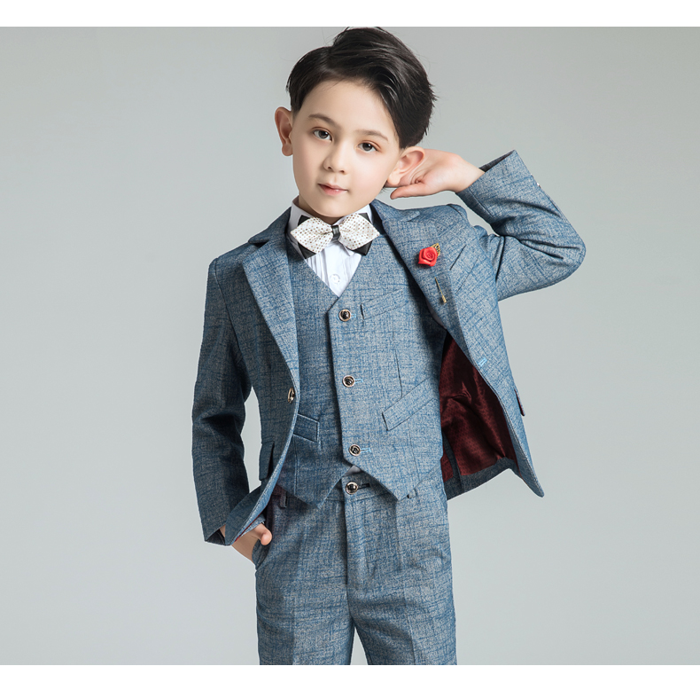 Hoa cô gái ăn mặc trẻ em phù hợp với cậu bé đàn piano trang phục trình diễn sàn catwalk đám cưới quần áo trẻ em cậu bé lớn Anh vest phù hợp với đồ vest bé trai