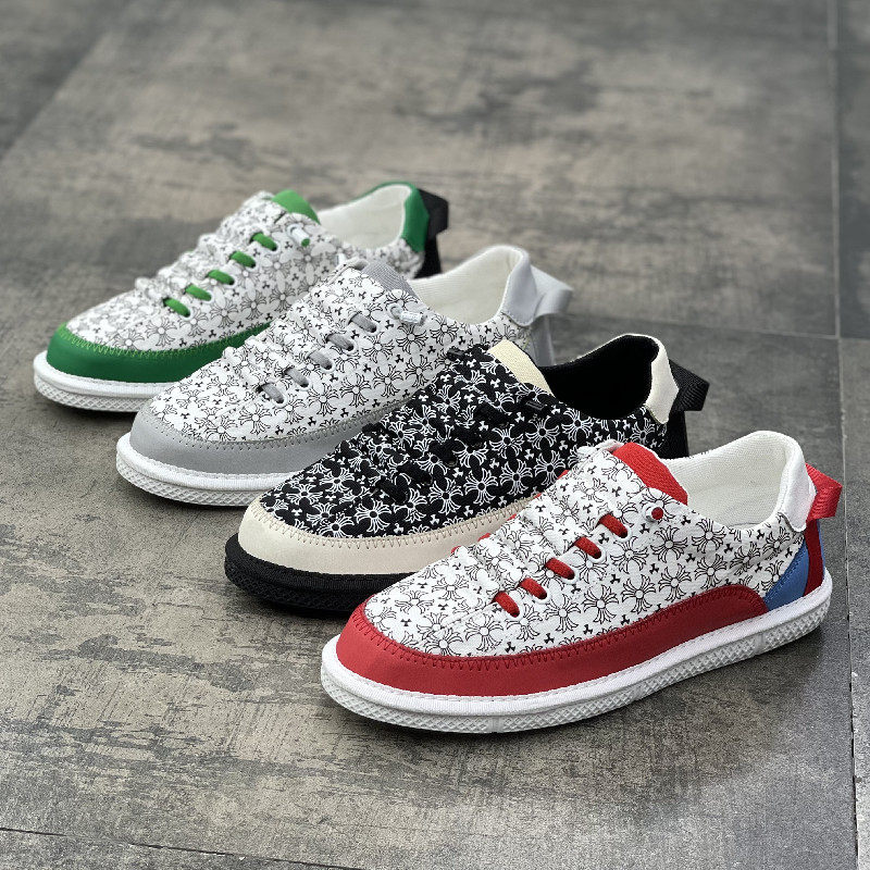 One foot pedal printed breathable casual shoes Men's tennis red parquet color personality board shoes men's spring and summer new comfort cloth shoes