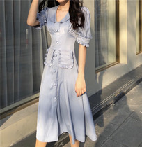 Moowu Jasmine 2022 Summer Retro Navy Ethos Collection Waist Display Slim Fit in Long Lian Dress Skirt woman