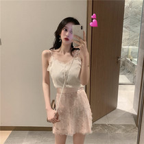 Moowuu Mo. Yugang taste sweet and beautiful style pleated strap girl sling sequin skirt two-piece set