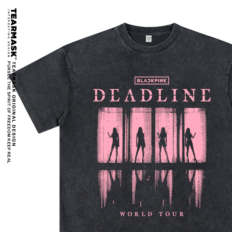 Washed Black/Deadline Concert Merchandise T-Shirt, Blackpink Style Short-Sleeve Clothing, Matching T-Shirt Washed Black/Deadline Concert Merchandise T-Shirt, Blackpink Style Short-Sleeve Clothing, Matching T-Shirt