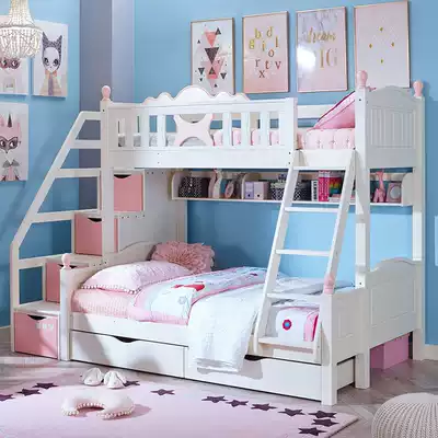 Ximengbao children's bed white mother bed bunk bed high and low bed with clouds mother bed white bed environmental protection
