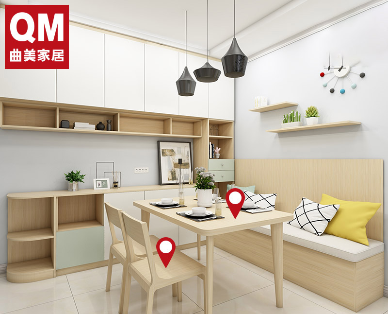 Qu Mei Home Modern Light Nordic One Table Four Chair Dining Room Furniture Small Family Style Square Table Dining Table And Chairs Combination