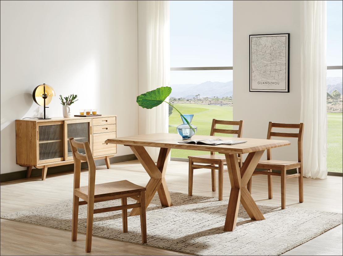 Wide beautiful solid wood DT213 1 dining table 4 dining chairs