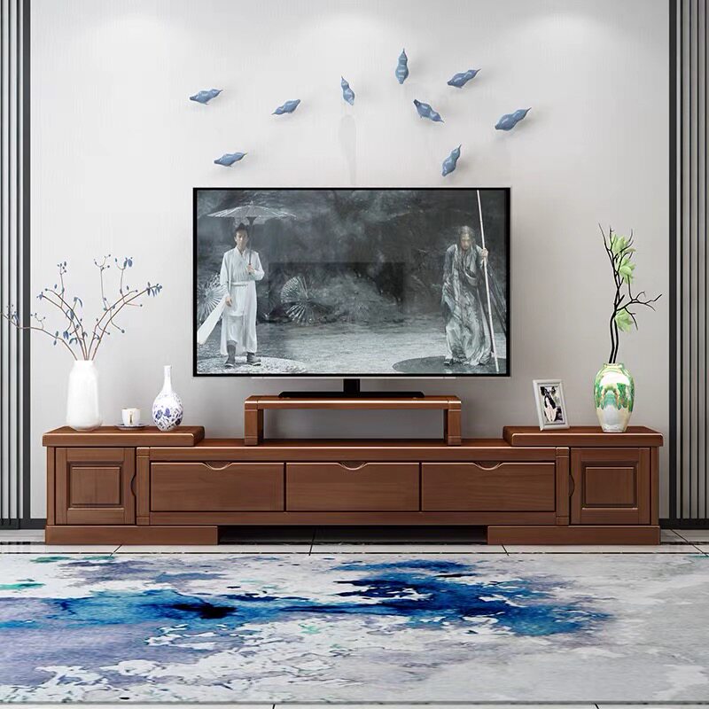 Hua 100 million Wood Song Solid Wood TV Cabinet Tea Table Combination New Chinese Small Family Type Brief Modern Living Room Retractable