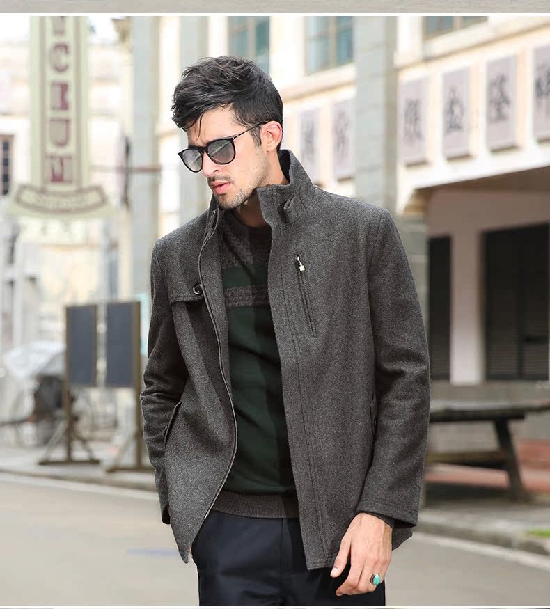 [Giải phóng mặt bằng] Áo khoác len lông cừu nam mùa đông kinh doanh bình thường màu rắn thẳng len trung niên áo khoác vest nam