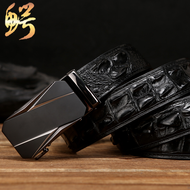 Thai Imported Crocodile Leather Belt for Men, Genuine Leather Automatic Buckle, Young Men's Style, Smooth Buckle Trouser Belt, Trendy Gift Box