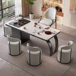 Slate Tea Table and Chair Set, Light Luxury Home Balcony Office Tea Table, Modern High-End Tea Table with Integrated Kettle