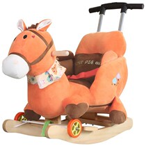 Children Trojans solid wood rocking horse baby puzzle toy baby rocking horse-drawn carriage Music rocking chair Early education Dual-purpose gift