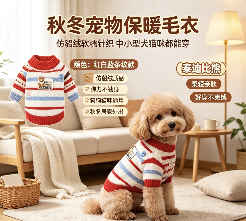Autumn and Winter Plush Pet Sweater, Thickened and Warm, Suitable for Small Dogs and Cats, Soft Faux Mink Fleece Base Layer Autumn and Winter Plush Pet Sweater, Thickened and Warm, Suitable for Small Dogs and Cats, Soft Faux Mink Fleece Base Layer