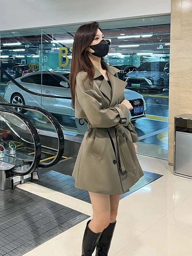 Плащ, весенняя осенняя куртка, пальто, высокая талия, в британском стиле, изысканный стиль, подходит для подростков