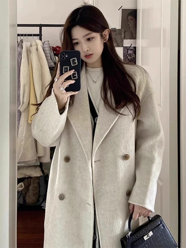 Длинное цветное зимнее шерстяное пальто, изысканный стиль, в корейском стиле, средней длины, подходит для подростков, увеличенная толщина