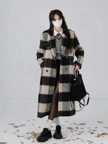 Демисезонное длинное шерстяное пальто, изысканный стиль, увеличенная толщина, средней длины