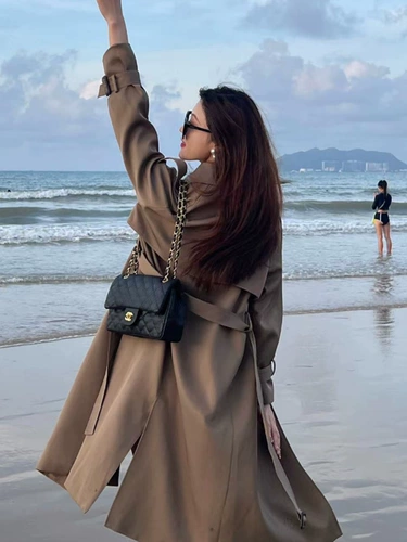 Ретро демисезонный длинный цветной плащ, 2024 года, подходит для подростков, средней длины