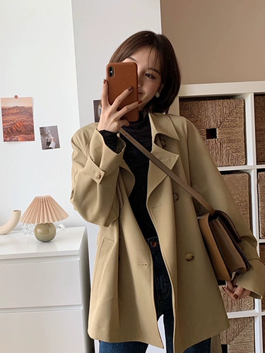 Хаки плащ, длинная осенняя куртка, коллекция 2022, средней длины, подходит для подростков, изысканный стиль