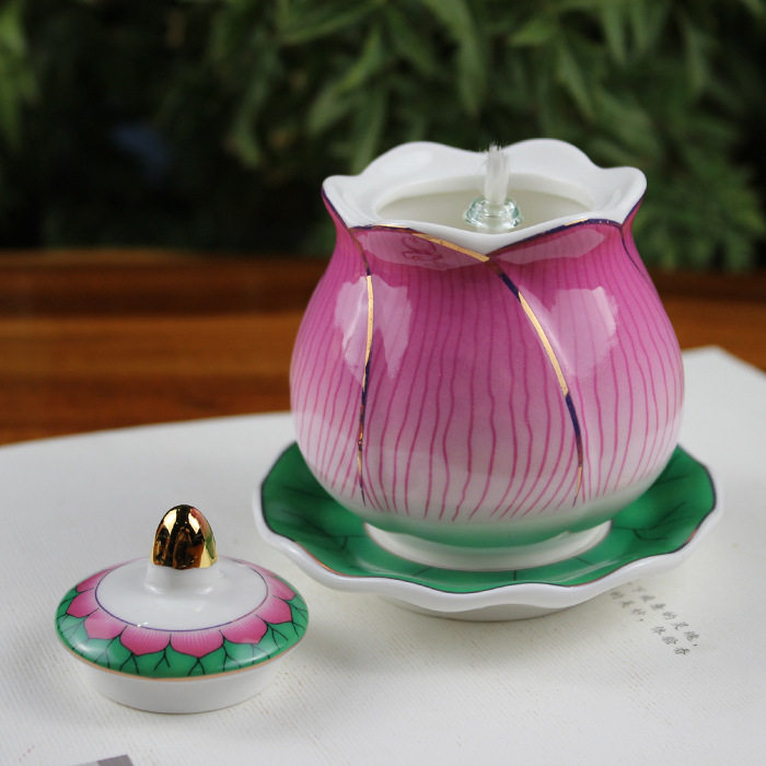 Ceramic Lotus oil lamp pink lotus sketch Golden Crisp Oil Lamp front for the lamp Changming lamp Guanyin for the lamp