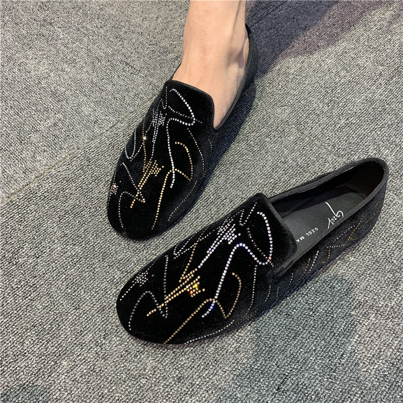 Real Leather Water Drill Bean Shoe Men 2022 New Leather Shoes Society Spirit Little Guy Low Heel Lefu Shoes Sloth Shoe Wave