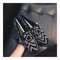 Wave Shoes Women 2022 Europe Station Fall New Internet Red Shoes Genuine Leather Water Drill Round Head Flat Bottom Single Shoes Womens Ladle Shoes