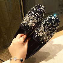 Water drill flat bottom bean bean single shoe woman 2022 new round head genuine leather One foot pedal full drill sloth season shoes Lefoe shoes